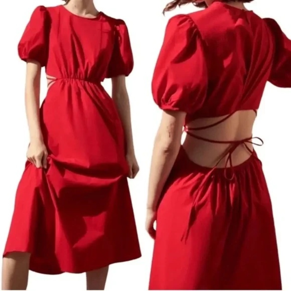 Zara poplin red cutout dress